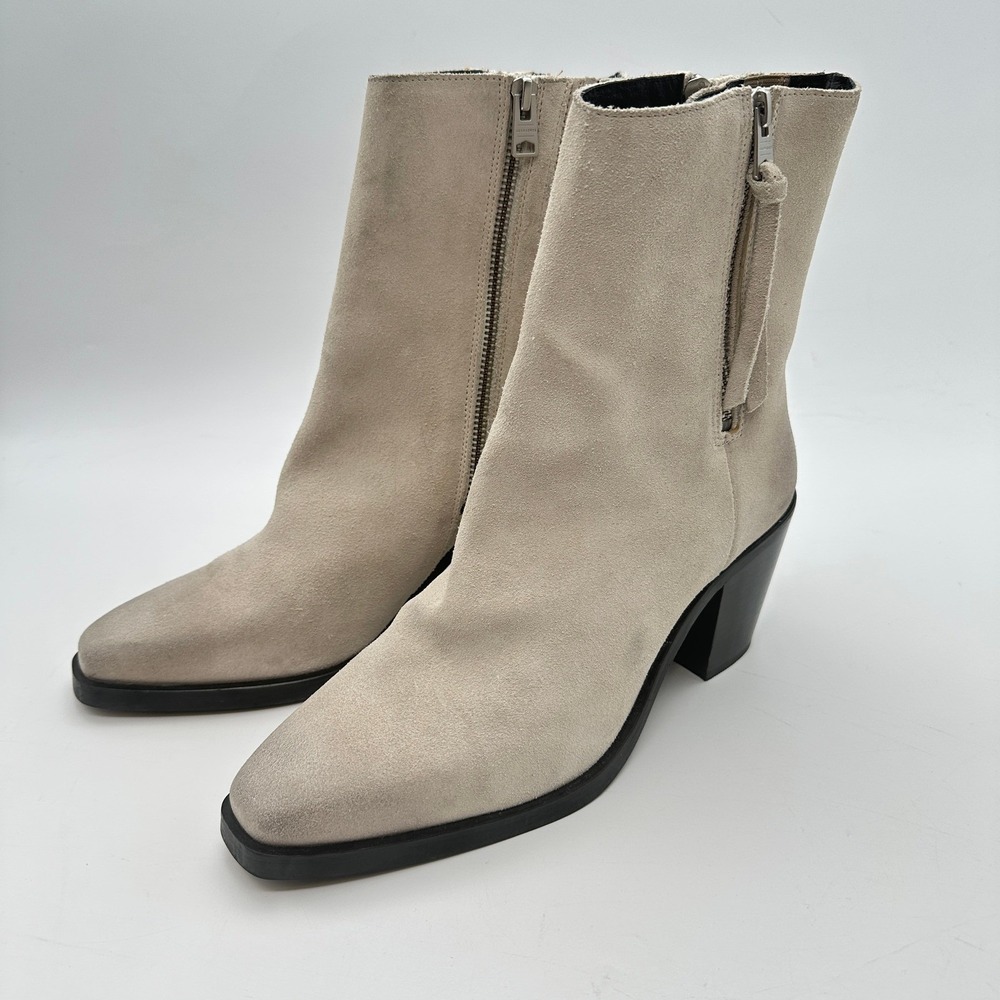 ALLSAINTS Cohen Suede Ankle Boots Distressed Ivory Double Zip Size 40